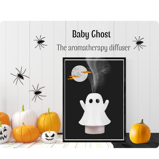 un diffuseur aromathérapie en forme de fantôme mignon sur un fond au thème d'halloween