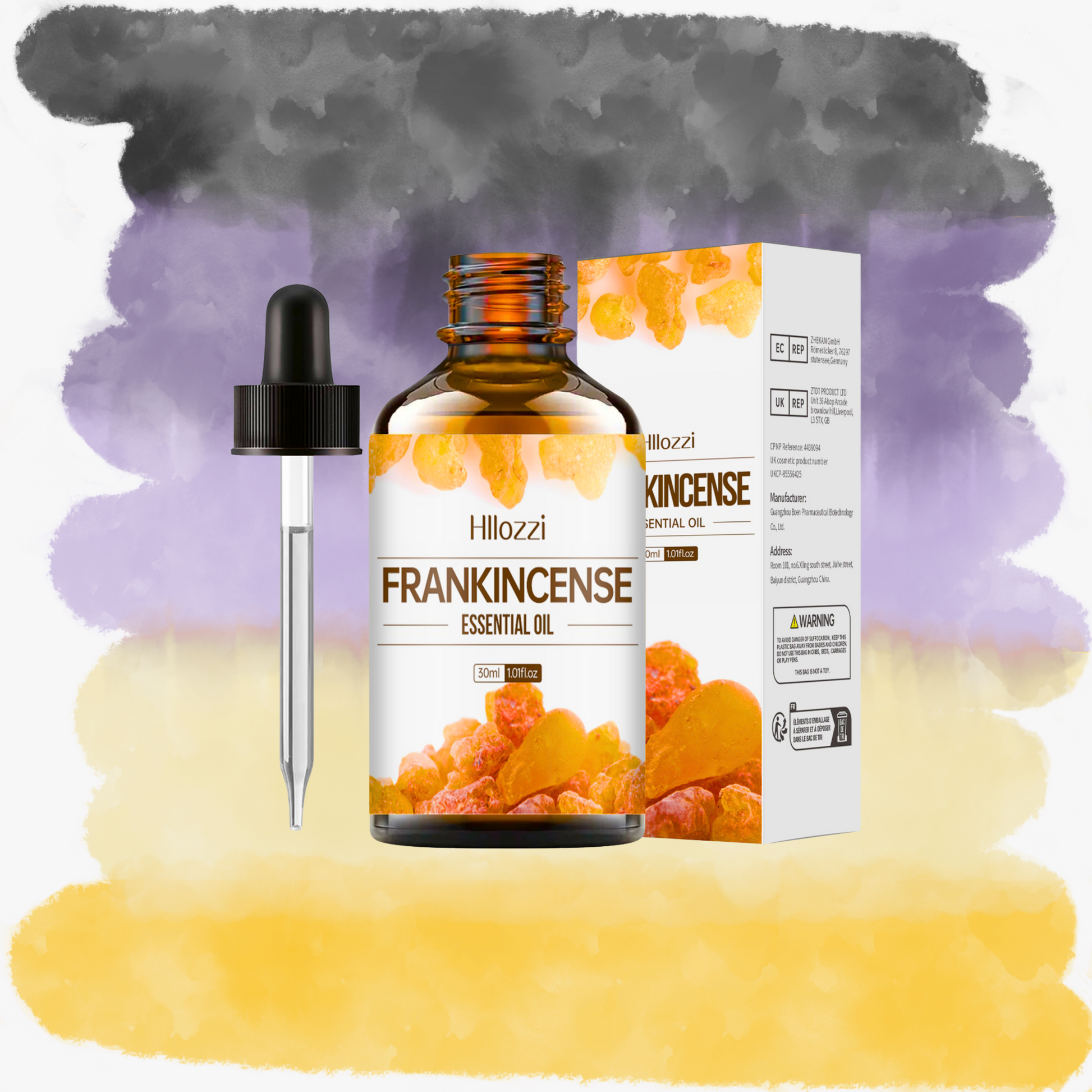un flacon d'huile essentielle d'oliban (frankincense)