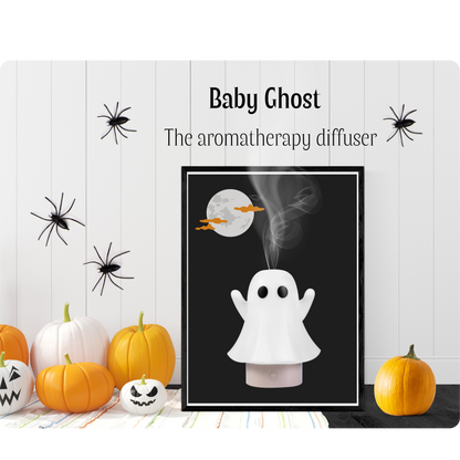 un diffuseur aromathérapie en forme de fantôme mignon sur un fond au thème d'halloween
