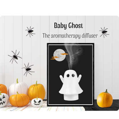 un diffuseur aromathérapie en forme de fantôme mignon sur un fond au thème d'halloween