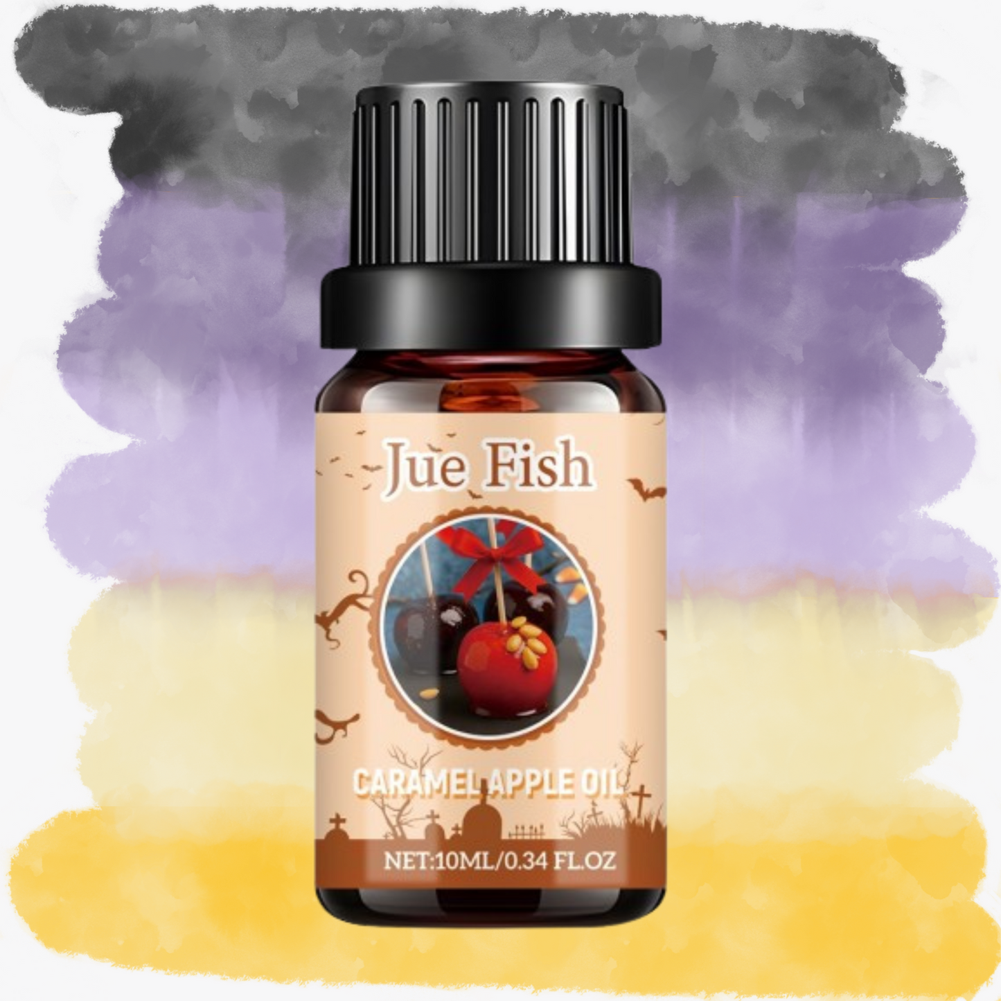 un flacon d'huile essentielle indiquant caramel apple