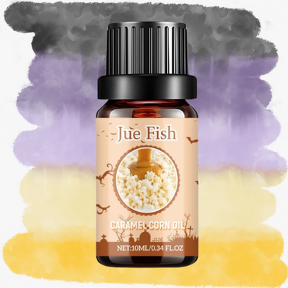 un flacon d'huile essentielle indiquant caramel corn